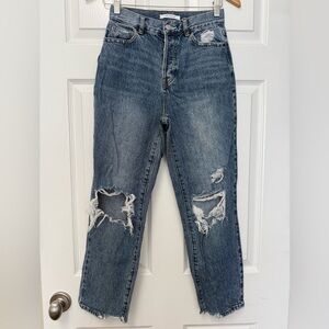 PacSun Women’s Blue High Rise Straight Distressed Button Fly Jeans Size 25